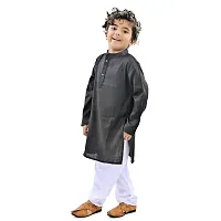 VAH- Kya Bat Hai !! Ethnic Wear Black Cotton Full Sleeves Plain Kurta Set For Kids-thumb1