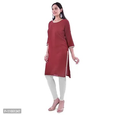 VAH- Kya Bat Hai !! Round Neck Rayon Solid Maroon Colour Straight Kurta for Women & Girls (Only Kurta)-thumb2