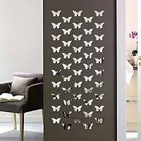 VAH- Kya Bat Hai !! Butterfly Silver - 3D Acrylic Mirror Decorative Mirror Wall Sticker (Pack of 40, Framed)-thumb3