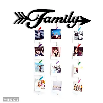 VAH Black Wooden Photo Frame - Display Picture Collage Organizer with Clips (Family arow)-thumb4