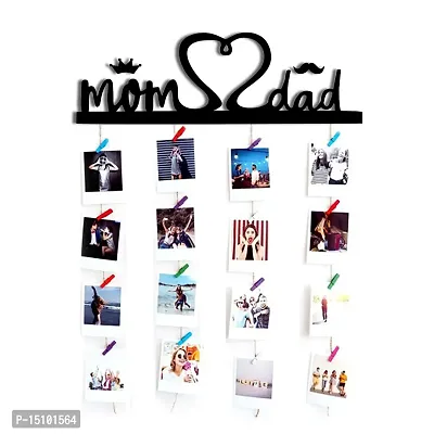 VAH Black Wooden Photo Frame - Display Picture Collage Organizer with Clips (Mom and Dad)
