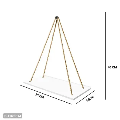 VAH- Kya Bat Hai !! Wooden Polished Finish Hanging Shelf with Swing Rope for Home Decor (White)-thumb3