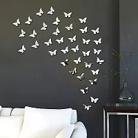 VAH- Kya Bat Hai !! Butterfly Silver - 3D Acrylic Mirror Decorative Mirror Wall Sticker (Pack of 40, Framed)-thumb2