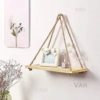 VAH- Kya Bat Hai !! Distressed Finish Rustic Rope Wall Hanging Wood Floating Plant Shelf , Brown-thumb3