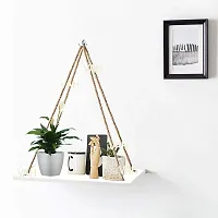 VAH- Kya Bat Hai !! Wooden Polished Finish Hanging Shelf with Swing Rope for Home Decor (White)-thumb1