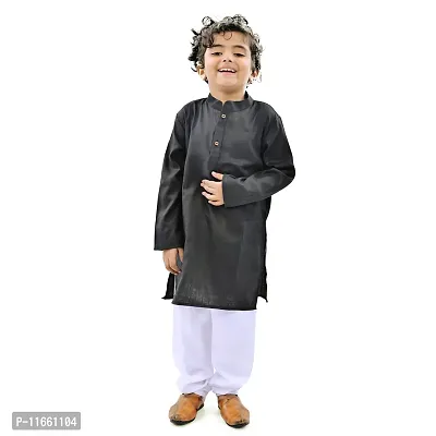 VAH- Kya Bat Hai !! Ethnic Wear Black Cotton Full Sleeves Plain Kurta Set For Kids-thumb0