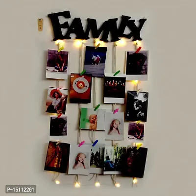 VAH Wooden Photo Frame with LED Light - Display Picture Collage Organizer with Clips (Family with LED Light)-thumb0