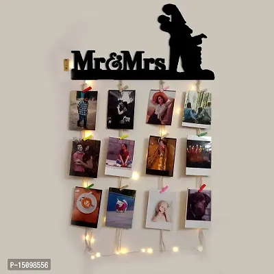 VAH Wooden Photo Frame with LED Light - Display Picture Collage Organizer with Clips (Mr and Mrs with Light)