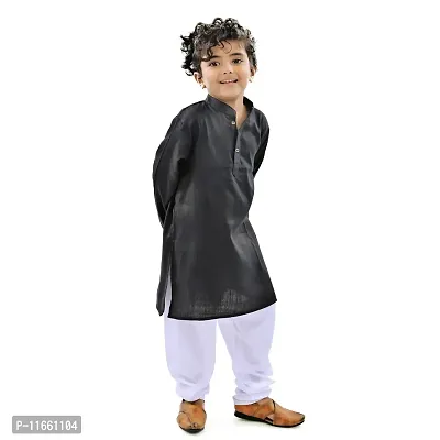 VAH- Kya Bat Hai !! Ethnic Wear Black Cotton Full Sleeves Plain Kurta Set For Kids-thumb3