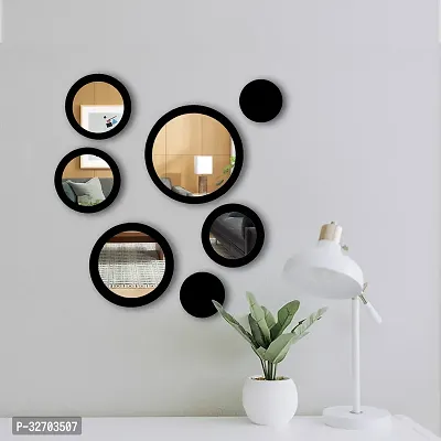 VAH Crystal Art 7 Piece Modern Black Frame Round Decorative Wall Mirror Set.