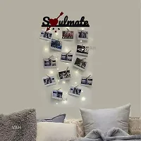 VAH- Kya Bat Hai !! Soulmate Black Wooden Photo Frame with LED Light - Display Picture Collage Organizer with Clips-thumb1