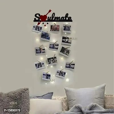 VAH- Kya Bat Hai !! Soulmate Black Wooden Photo Frame with LED Light - Display Picture Collage Organizer with Clips-thumb2