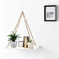 VAH- Kya Bat Hai !! AH Wall Hanging Wood Floating Rustic Rope Plant Shelves for Home D?cor-thumb1