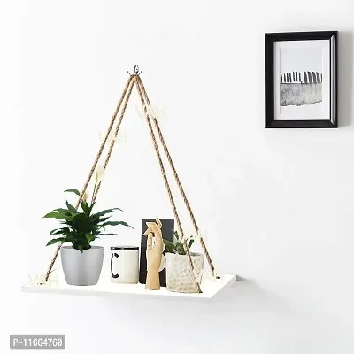 VAH- Kya Bat Hai !! AH Wall Hanging Wood Floating Rustic Rope Plant Shelves for Home D?cor-thumb2