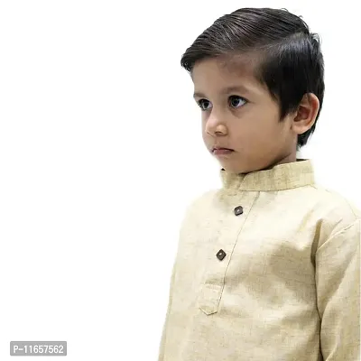 VAH- Kya Bat Hai !! Ethnic Wear Cream Cotton Blend Full Sleeves Plain Kurta Set For Kids-thumb3