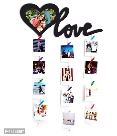 VAH Black Wooden Photo Frame - Display Picture Collage Organizer with Clips (Love)