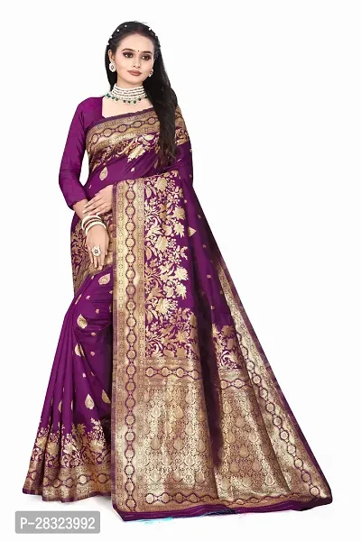 Elegant Purple Silk Jacquard Banarasi Silk Saree With Blouse Piece-thumb0