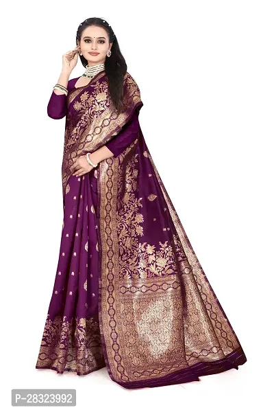 Elegant Purple Silk Jacquard Banarasi Silk Saree With Blouse Piece-thumb3