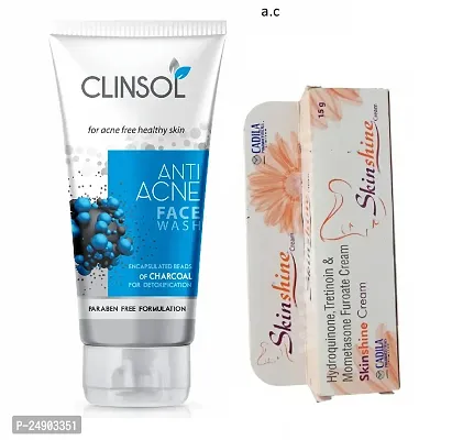 Clinsol Charcol Anti-Acne Face Wash For Acne Free Healthy Skin,Suitable For All Skin 70g Pack Of 1 with skin shine cream pack of 1-thumb0