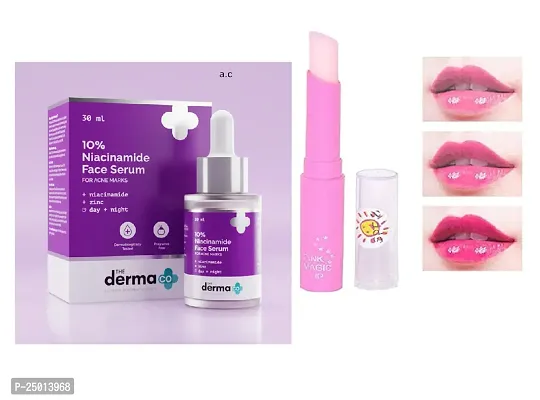 pink magic lip balm pack of 1  with 10 % niacinamide face serum pack of 1-thumb0