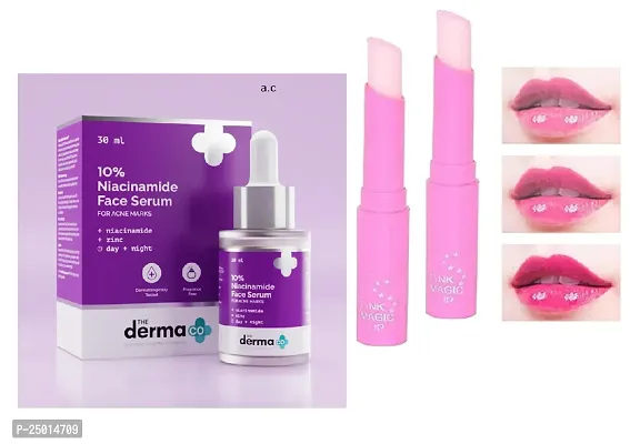 pink magic lip balm pack of 02 with 10 % niacinamide face serum pack of 1