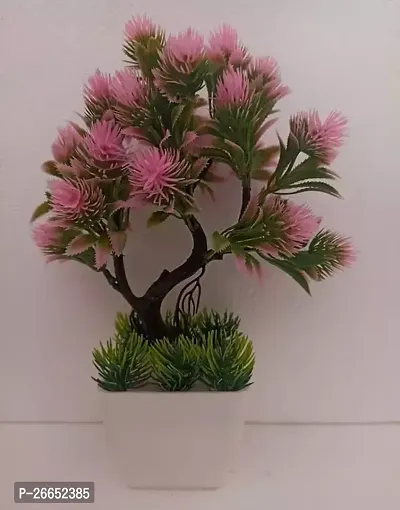 Tident Pink Flower And Green Leaves Decorative Bonsai With White Pot For Decoration