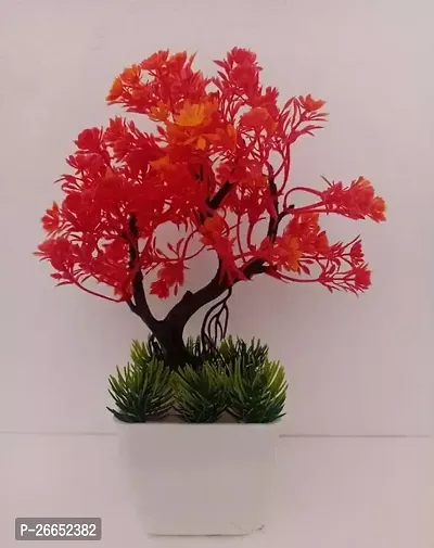 Trident Red Bonsai With White Pot And Greeb Base For Decoration