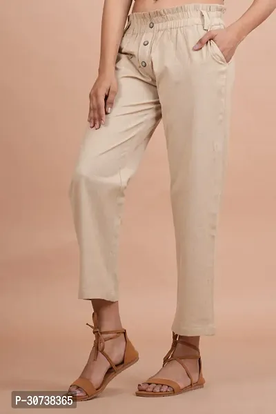 Regular Fit Women Beige Trousers-thumb4