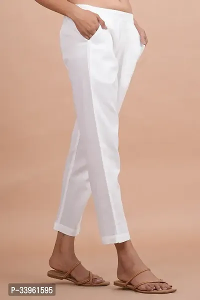 Women Casual Cotton Regular Fit White Trouser Pant-thumb2