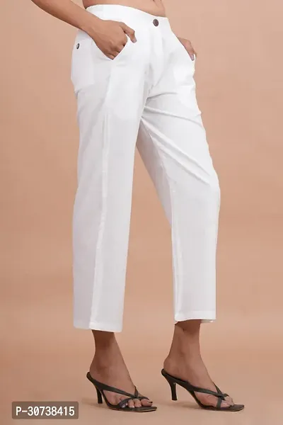 Regular Fit Women White Trousers-thumb3