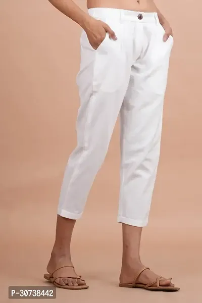 Regular Fit Women White Trousers-thumb3