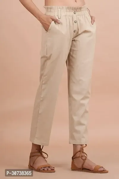 Regular Fit Women Beige Trousers-thumb3