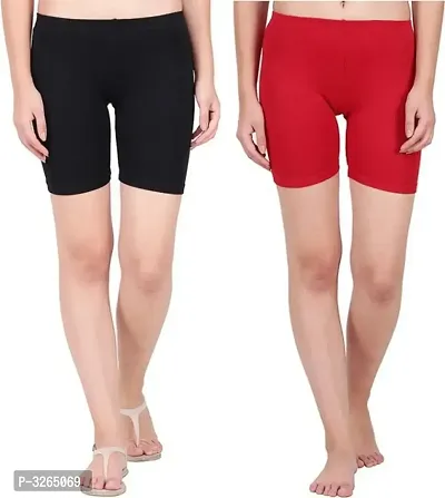 Women's Solid Cycle Shorts Pack Of 2