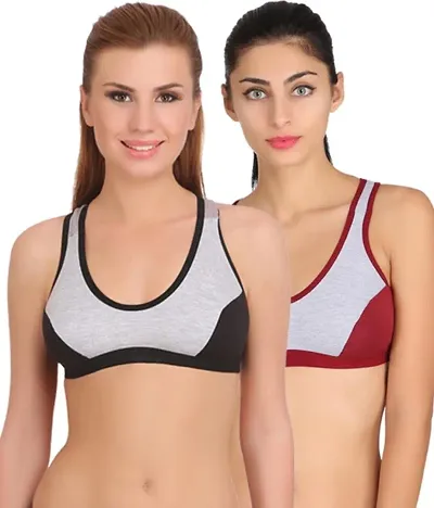 Women's Solid Hosiery Sport Bras Pack Of 2