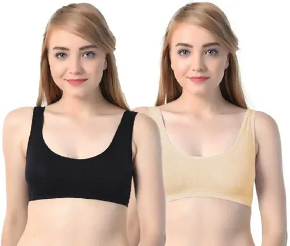 Pack Of 2 Women Non Padded Non-Wired Air Sports Bra (Black, Grey)