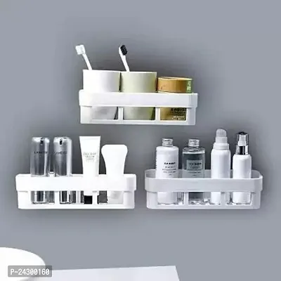 Multipurpose Plastic Kitchen Bathroom Wall Corner Shelf With Strong Magic Sticker Shower Rack, Bathroom Shelves Self Stick For Shampoo -(25 X 11 X 7 ,White, Small)-Plastic Bathroom Set-Pack Of 3