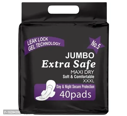 Extra Safe Jumbo Sanitary Pads XXXL For Women | Soft And Comfortable Cotton 100% Leakage Protection | Pack Of 1 (40 Sanitary Pads)