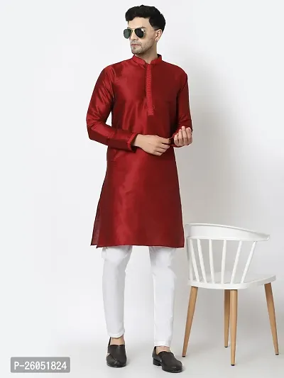 Stylish Fancy Designer Maroon Silk Kurta With Bottom Wear Set For Men