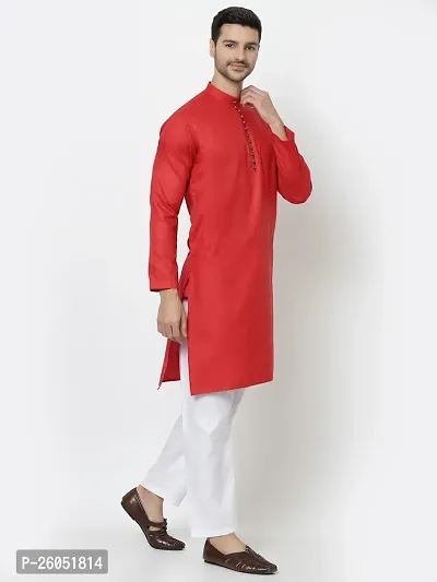 Stylish Fancy Designer Red Cotton Blend Kurta With Bottom Wear Set For Men-thumb3