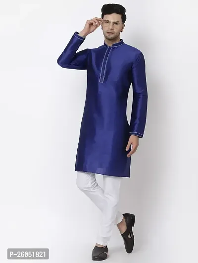 Stylish Fancy Designer Blue Silk Kurta With Bottom Wear Set For Men-thumb0