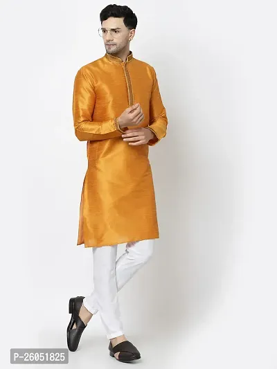 Stylish Fancy Designer Yellow Silk Kurta With Bottom Wear Set For Men