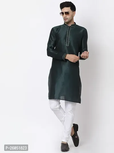 Stylish Fancy Designer Green Silk Kurta With Bottom Wear Set For Men