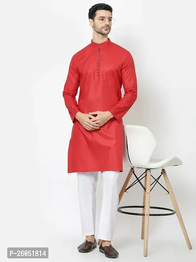 Stylish Fancy Designer Red Cotton Blend Kurta With Bottom Wear Set For Men-thumb0