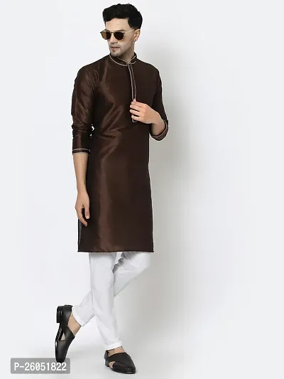 Stylish Fancy Designer Brown Silk Kurta With Bottom Wear Set For Men