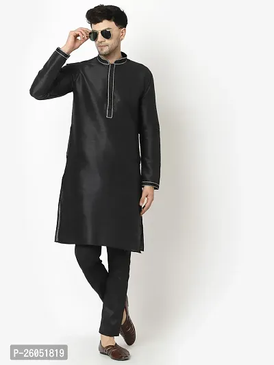 Stylish Fancy Designer Black Silk Kurta With Bottom Wear Set For Men