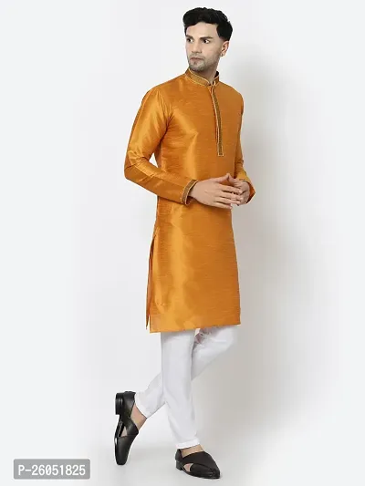 Stylish Fancy Designer Yellow Silk Kurta With Bottom Wear Set For Men-thumb3