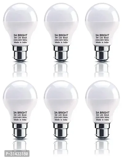 3A BRIGHT 5-Watt B22 Instant Bright Plastic Body LED Bulb (Silver White, Pack of 6)-thumb0