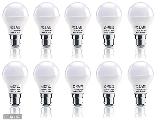 3A BRIGHT 5-Watt B22 Instant Bright Plastic Body LED Bulb (Silver White, Pack of 10)