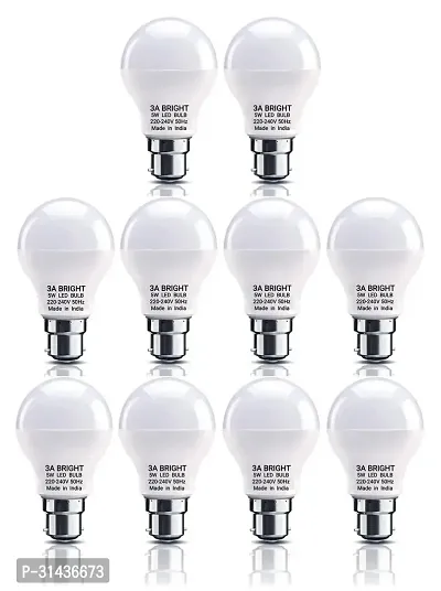 3A BRIGHT 5-Watt B22 Combo Pack of 10 Light Weight Plastic Body Cool White Led Bulb-thumb0