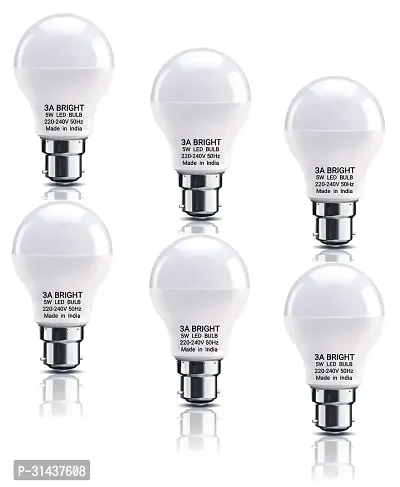 3A BRIGHT 5-Watt B22 Combo Pack of 6 Light Weight Plastic Body Cool White Led Bulb-thumb0